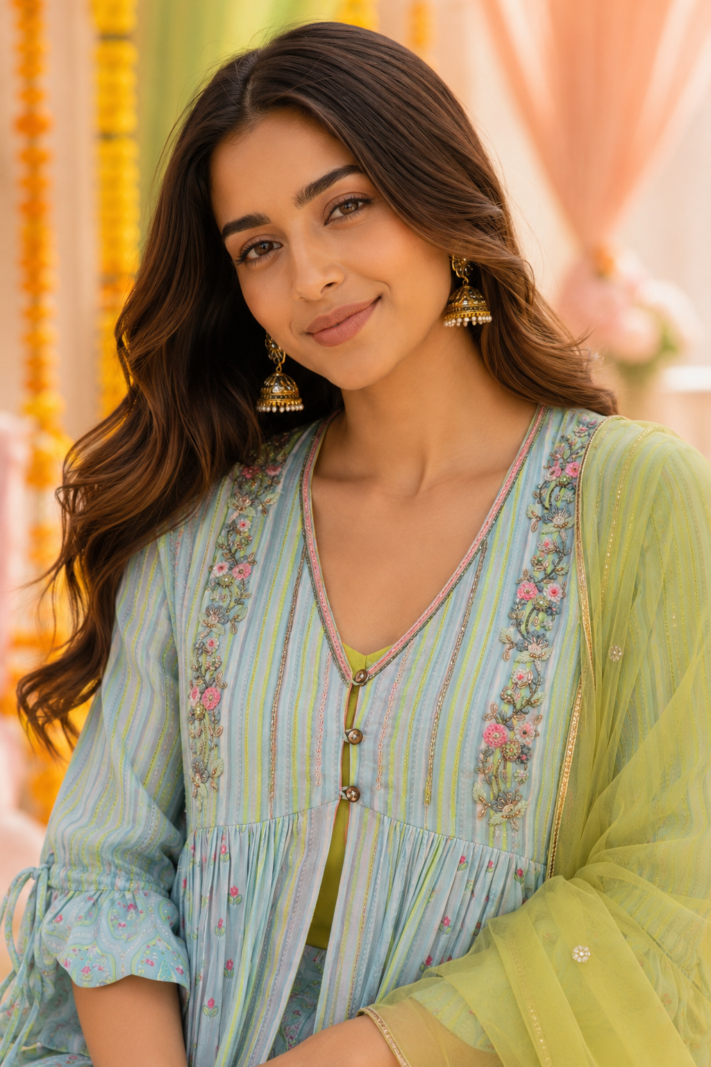 Powder Blue Printed Chanderi Silk Sharara Set