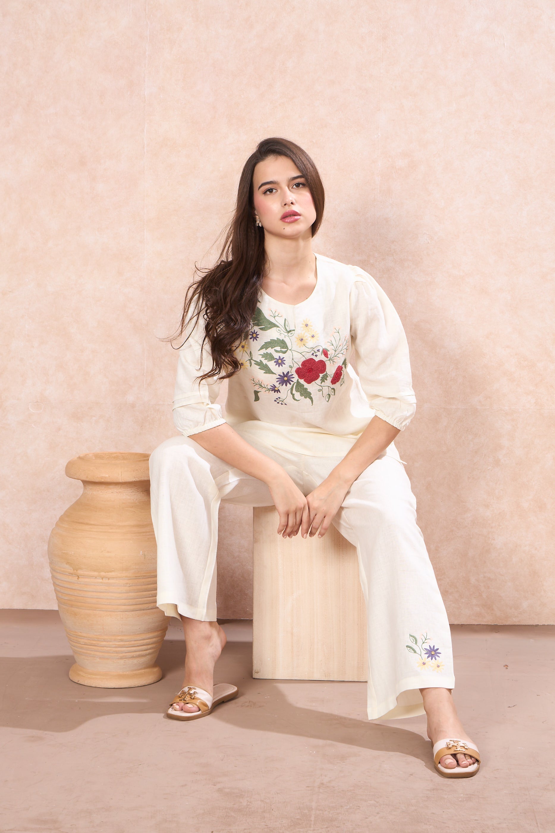 Ivory Garden Printed Linen Co-Ord Set