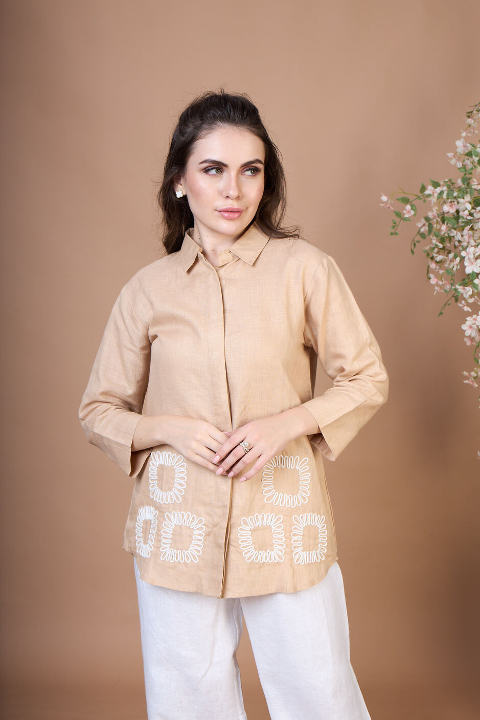 Sand Loop Embroidered Linen Co-Ord Set