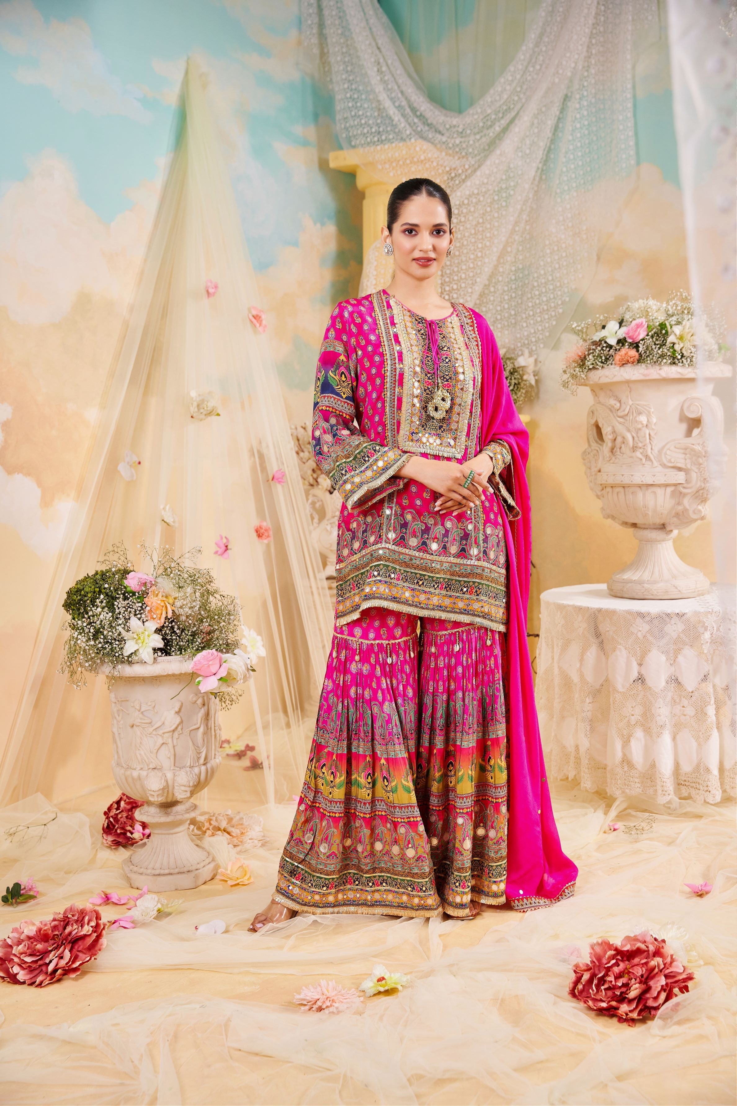 Rani Pink Ethnic Printed Sharara Set