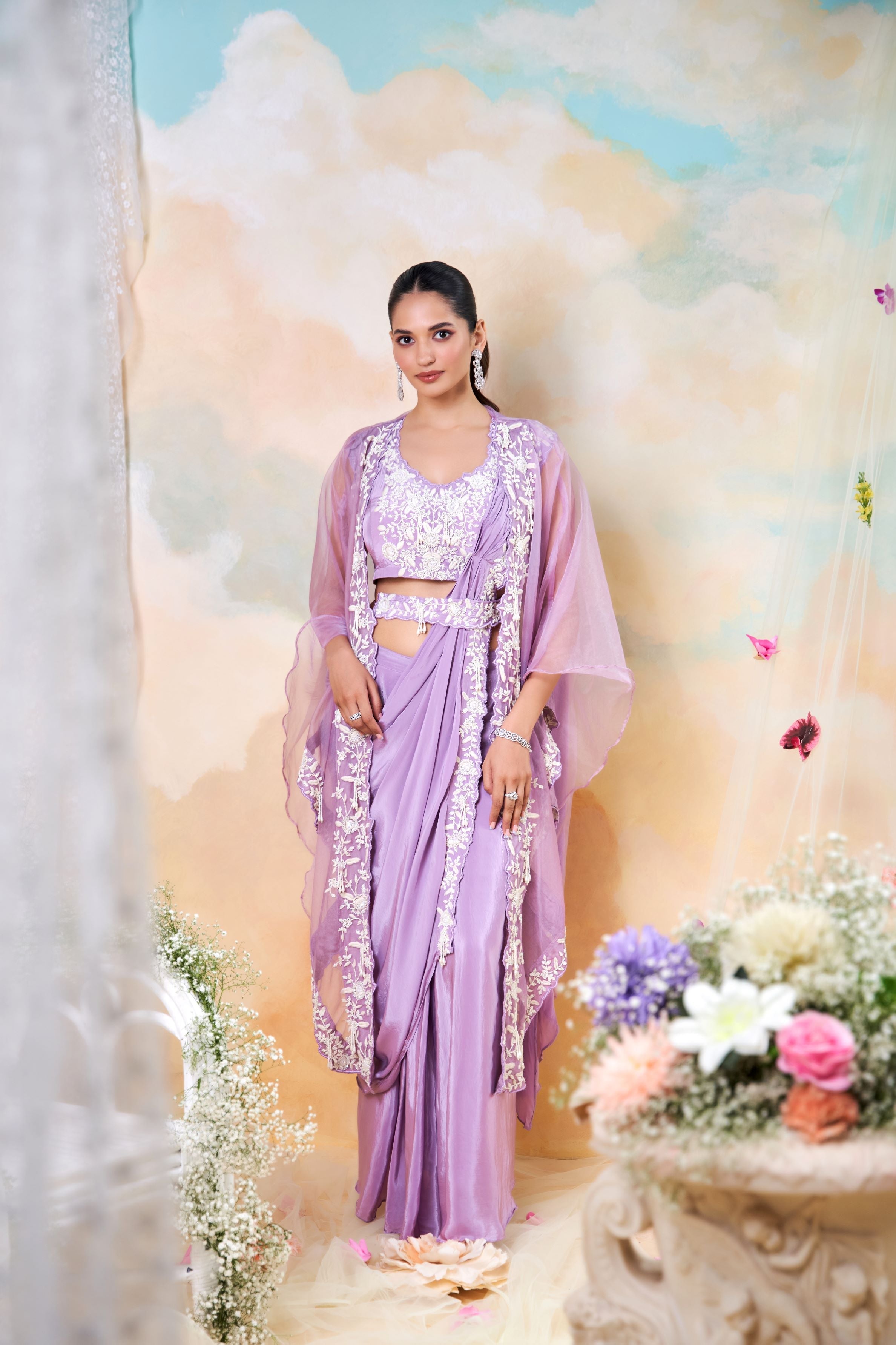 Deep Mauve Embellished Premium Silk Draped Saree