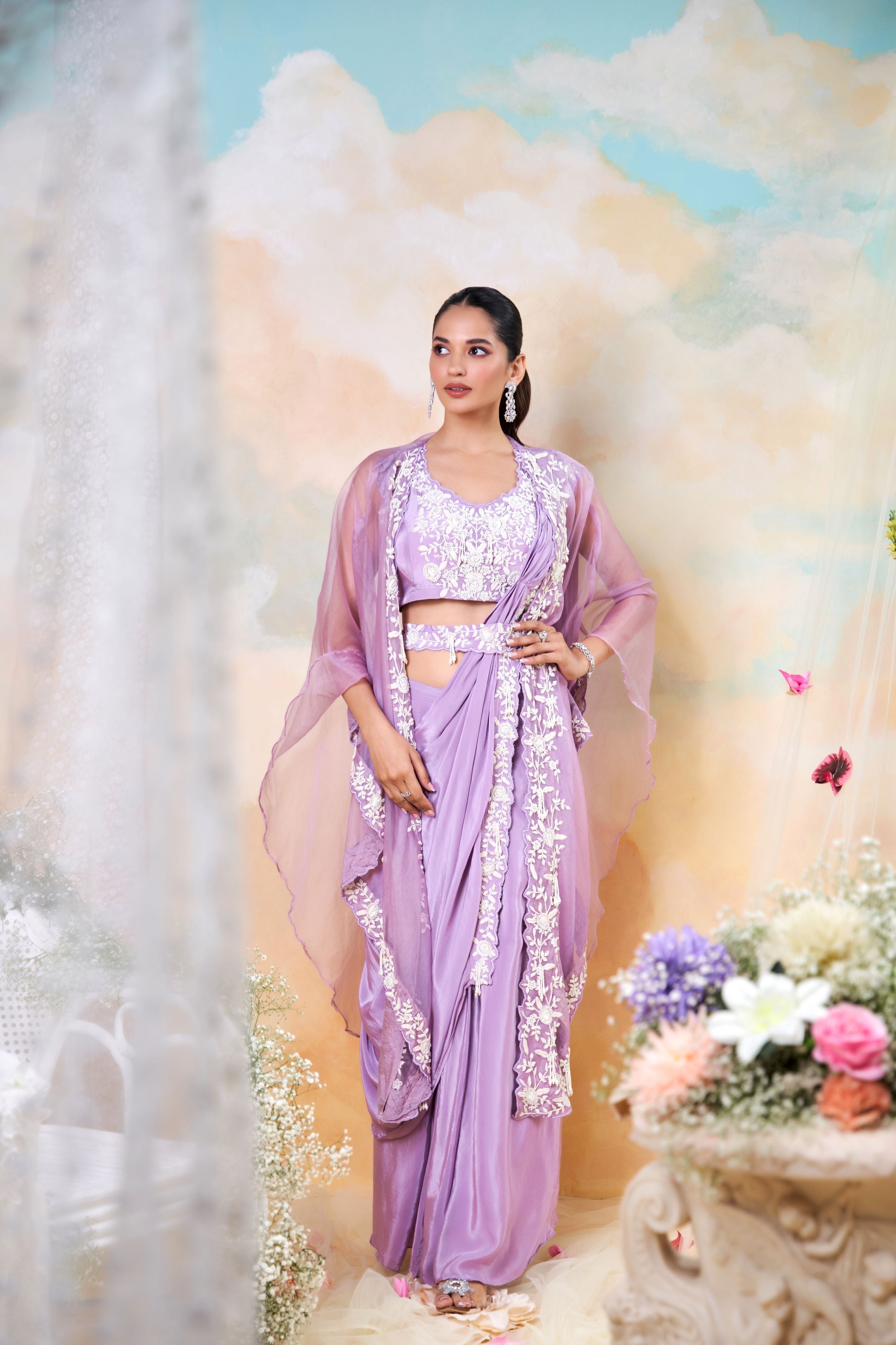 Deep Mauve Embellished Premium Silk Draped Saree