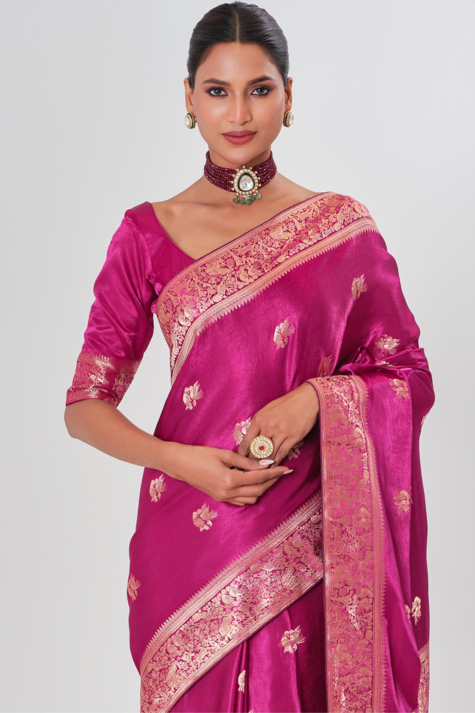 Magenta Banarasi Satin Silk Saree