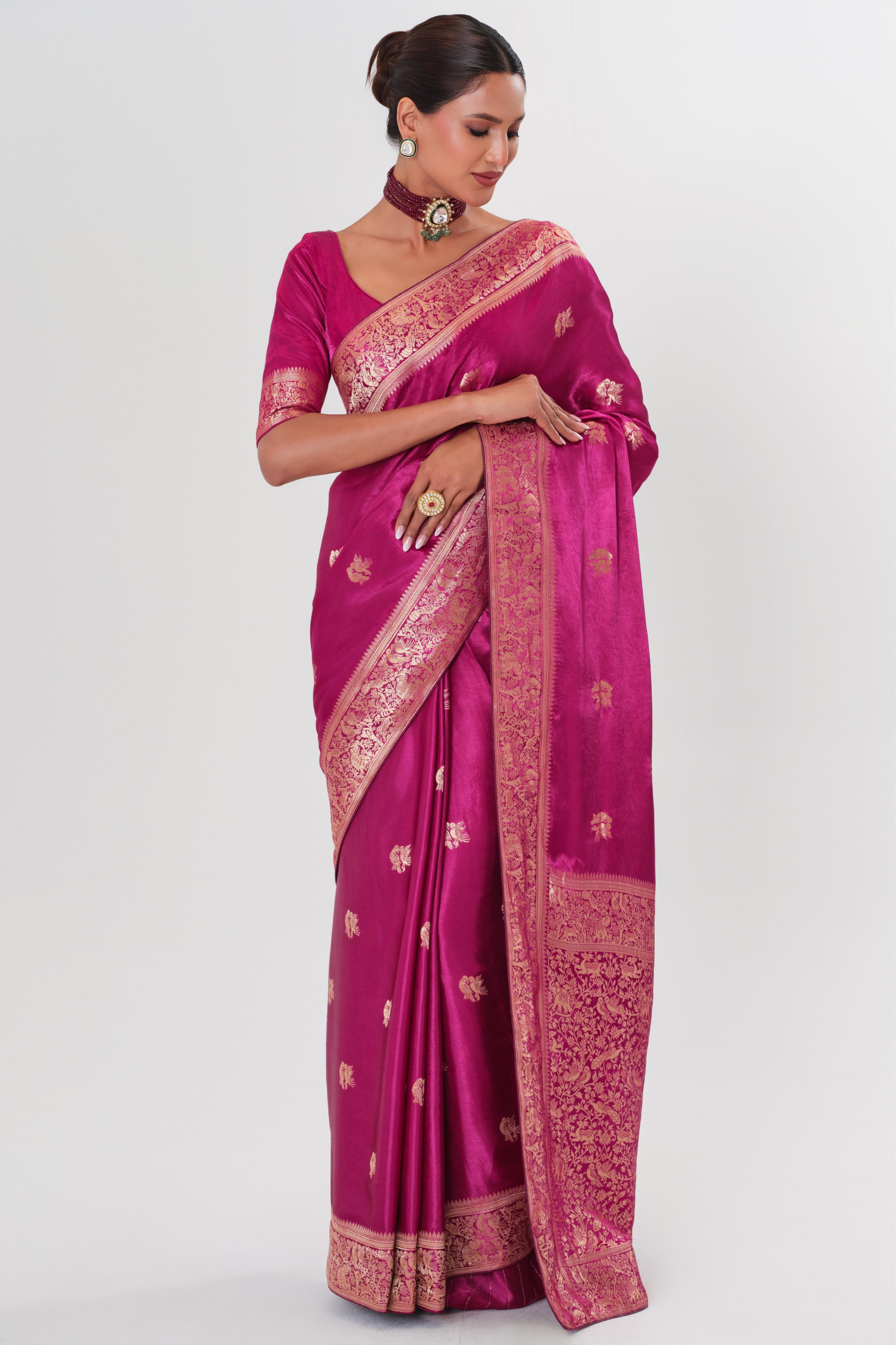Magenta Banarasi Satin Silk Saree