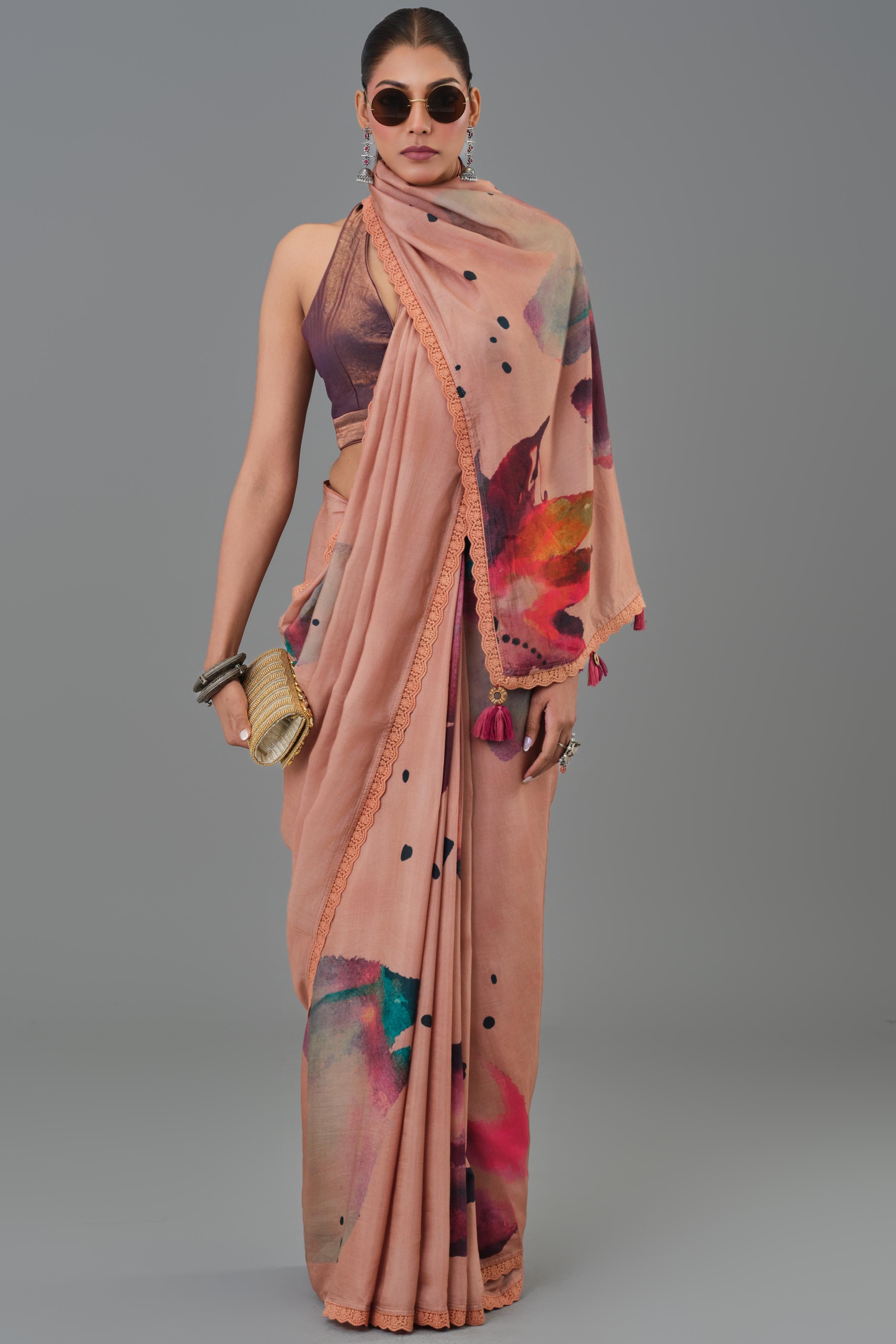 Blush Beige Abstract Art Saree