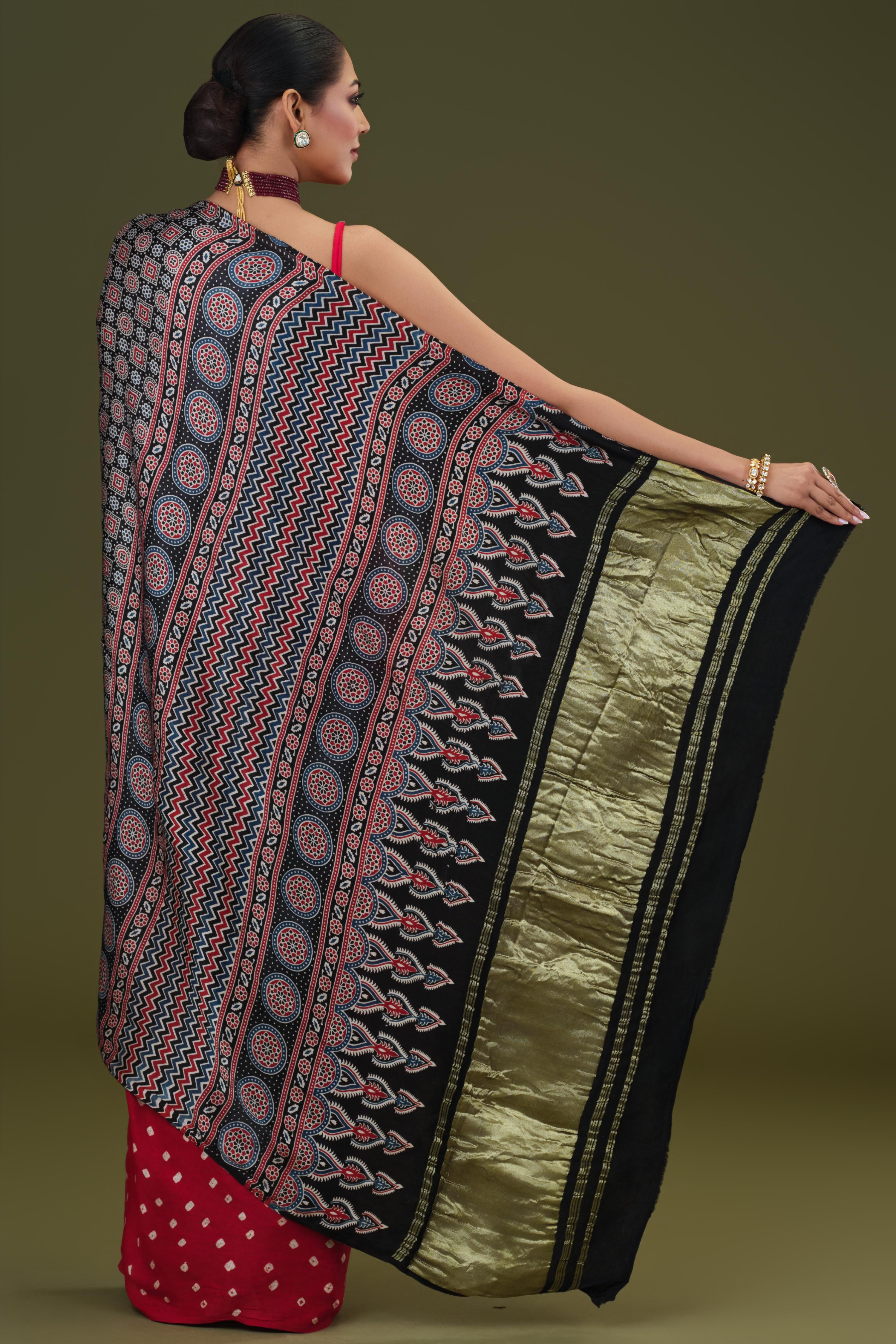 Red Bandhani Modal Silk Saree