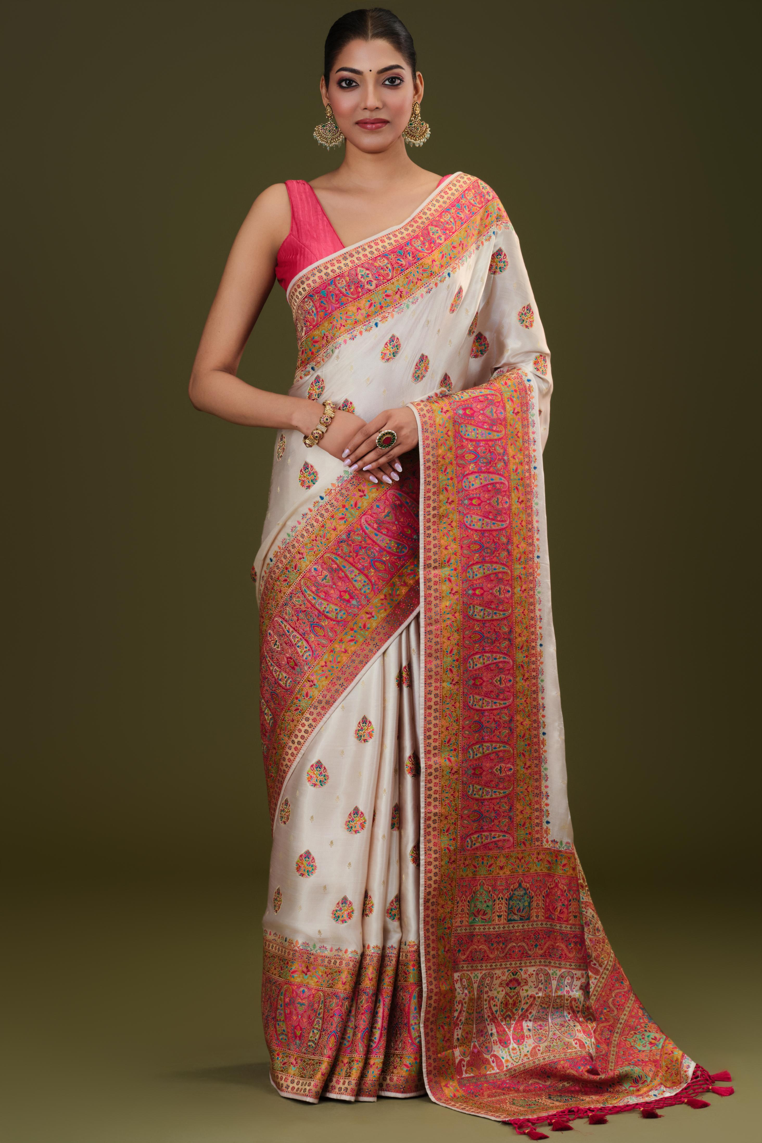White Woven Pure Satin Silk Saree