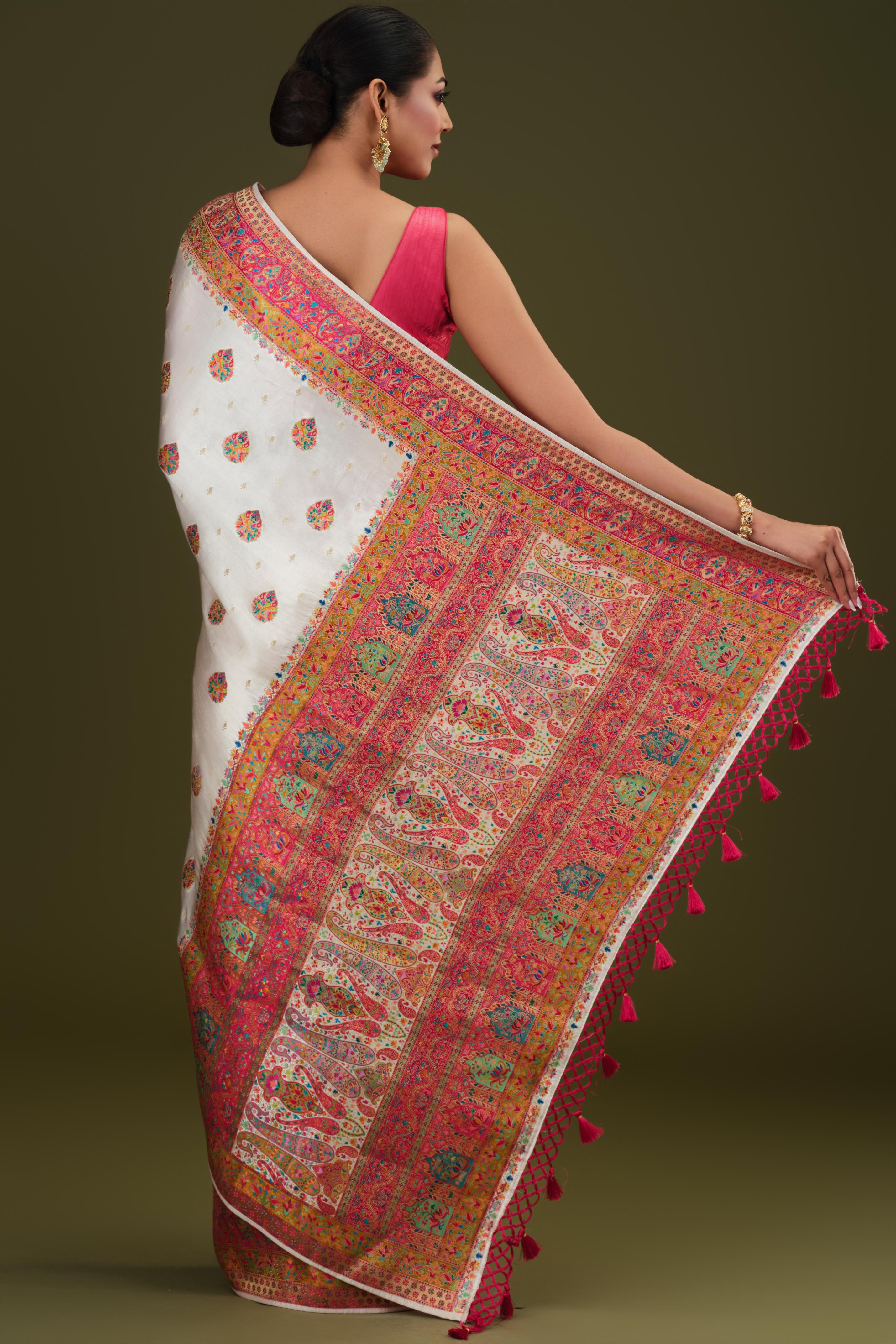 White Woven Pure Satin Silk Saree
