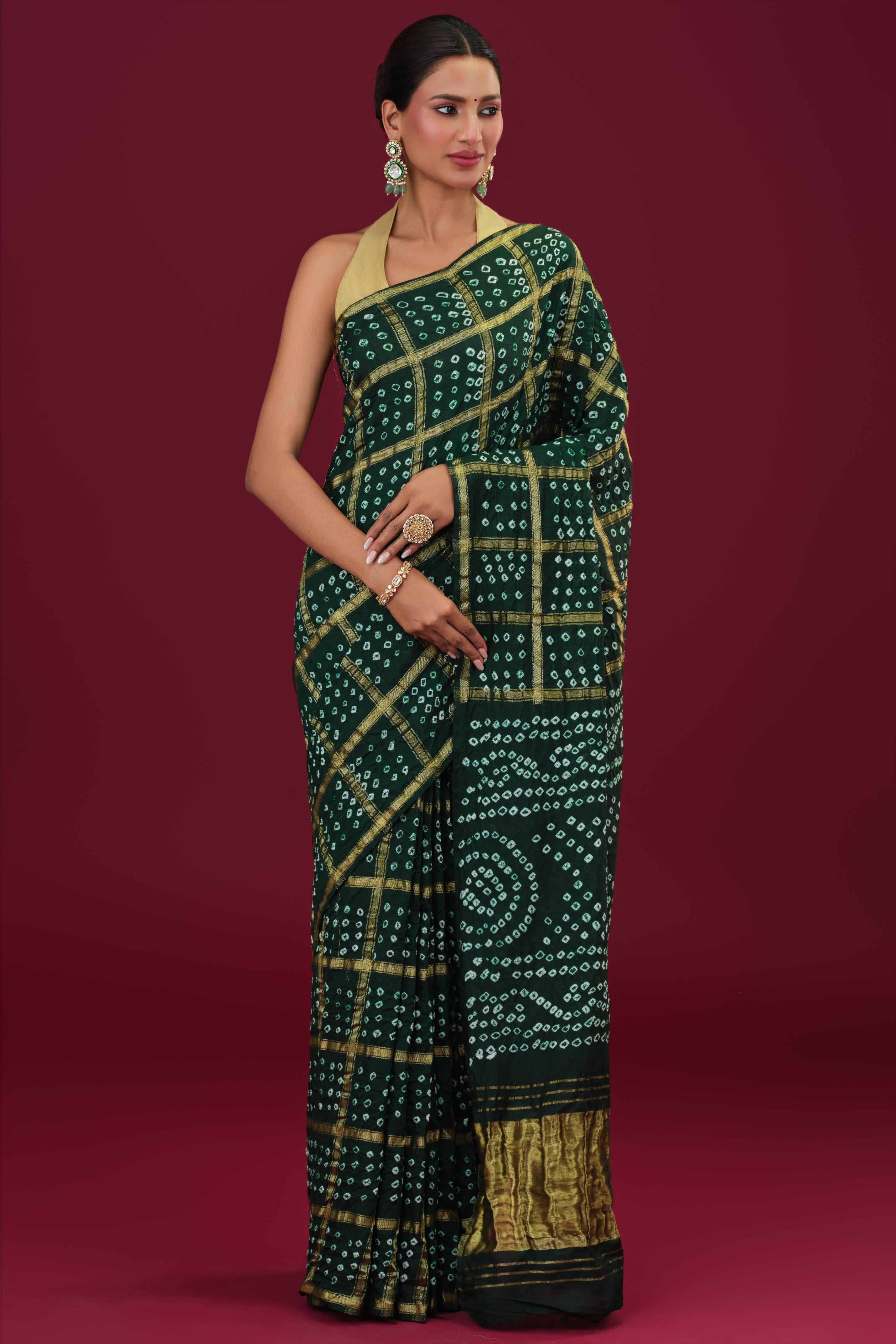 Green Bandhani Dola Silk Saree