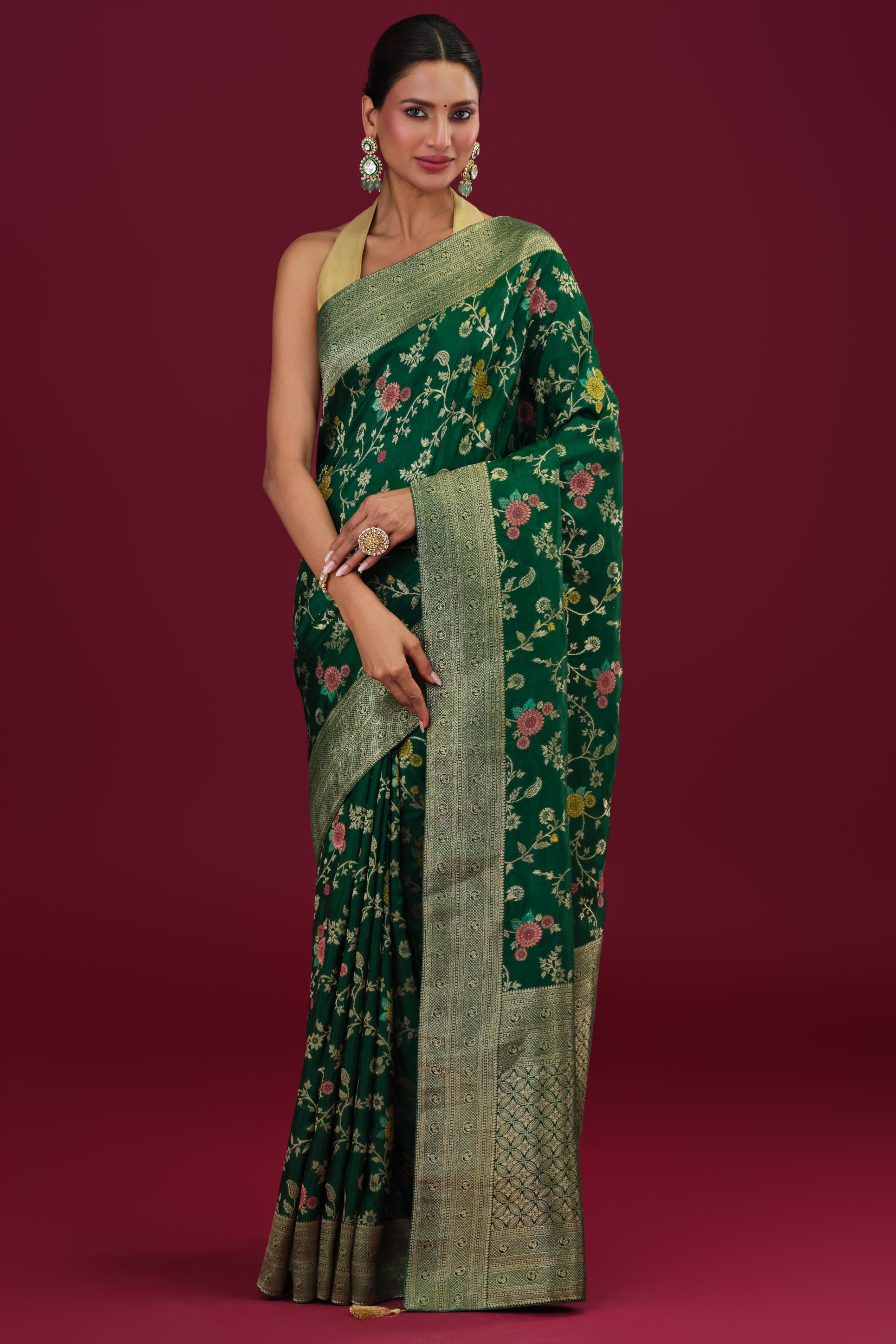 Green Embroidered Dola Silk Saree