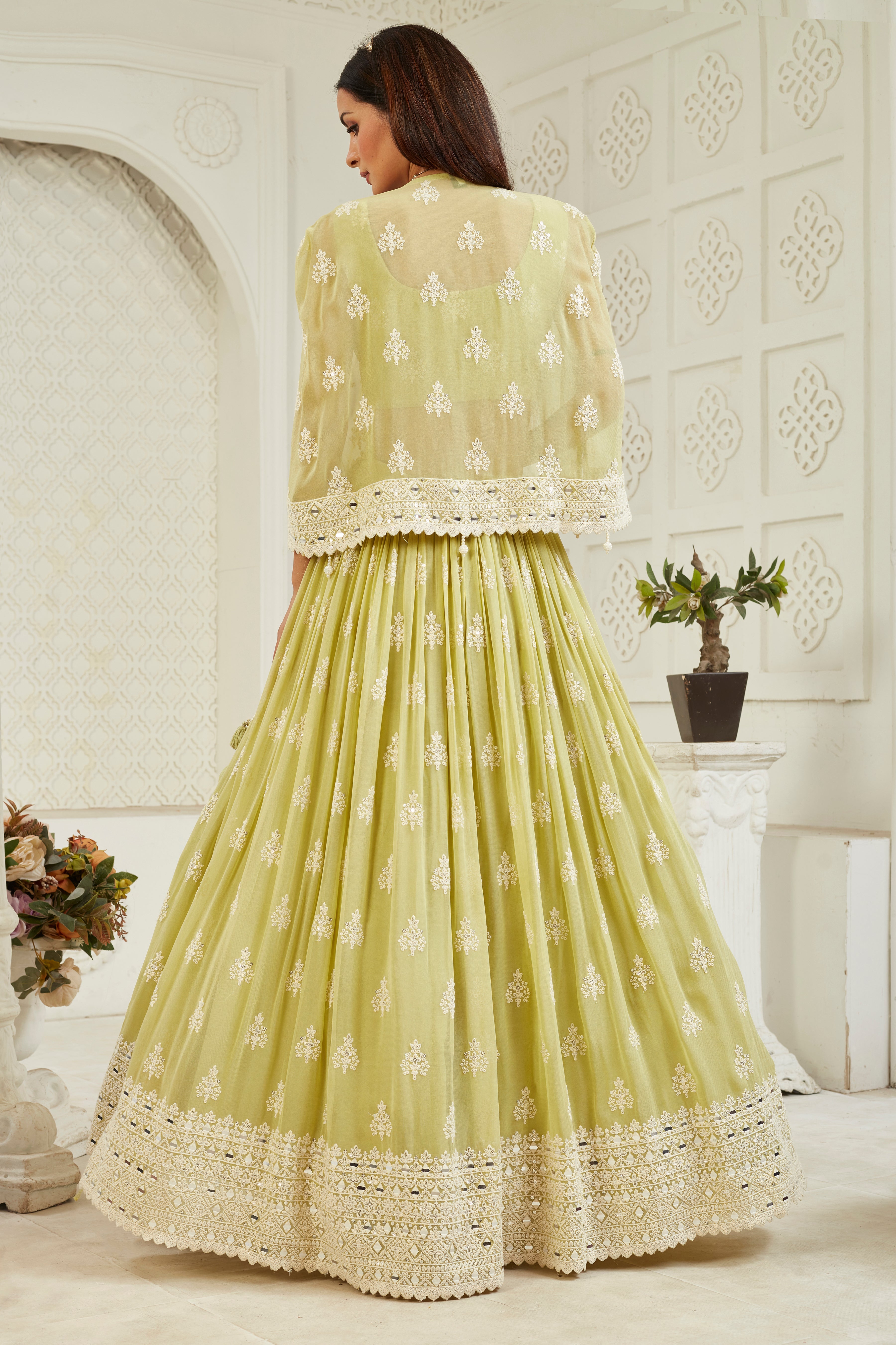 Pastel Green Handwork Georgette Silk Lehenga Set