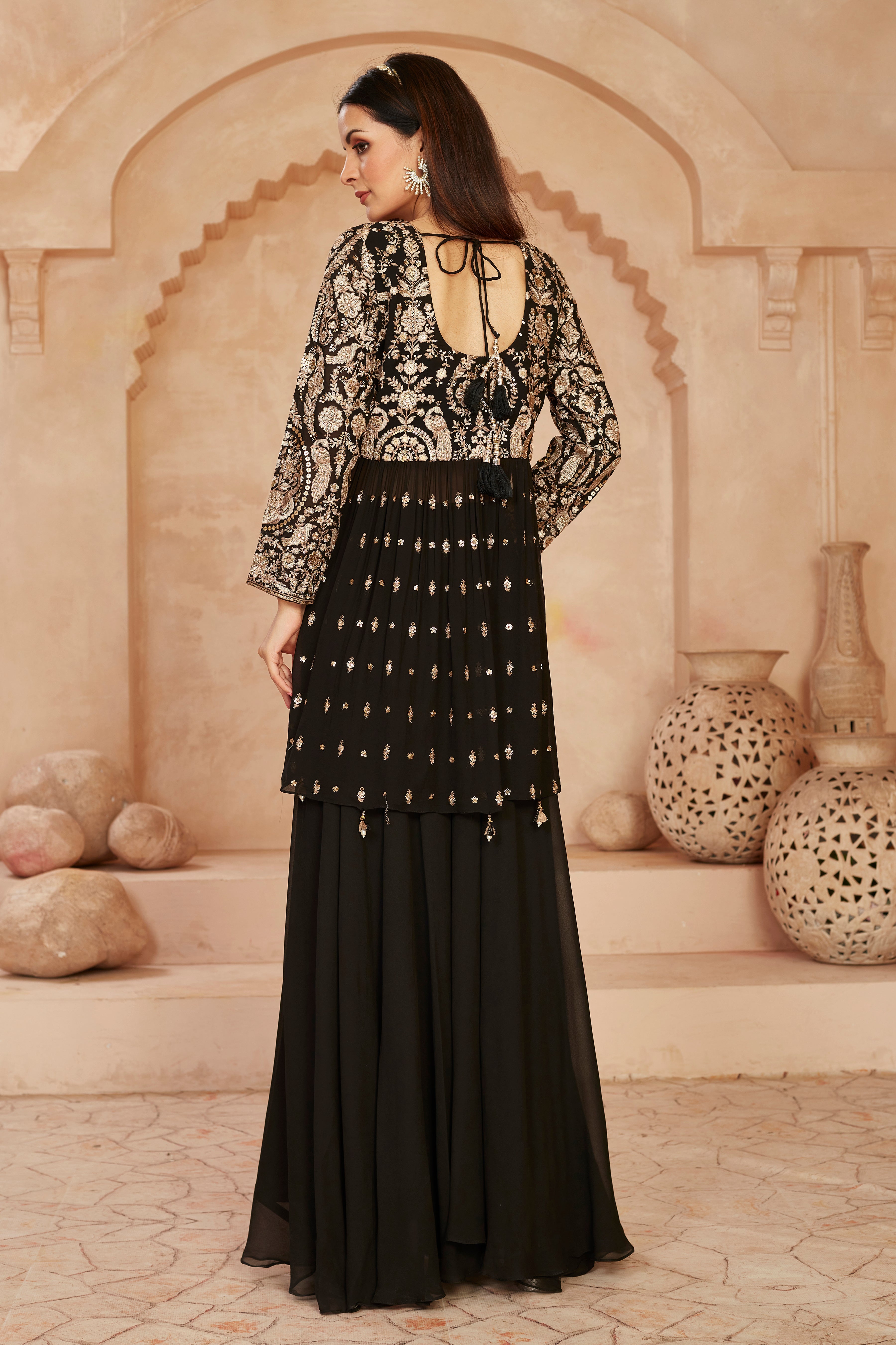 Black Golden Tissue Glass Silk Palazzo Set