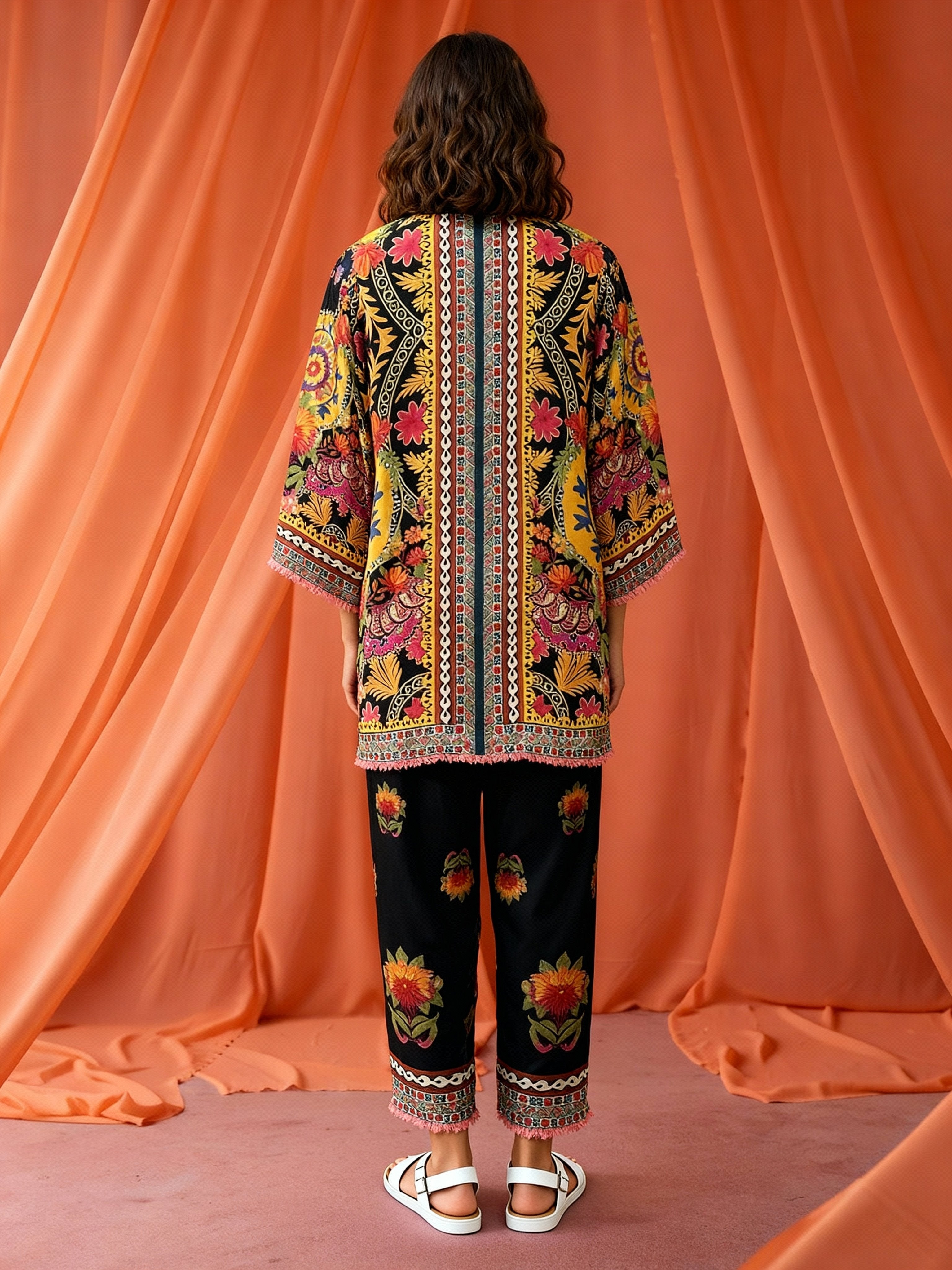 Peach Mirage Satin Printed Co-Ord Set