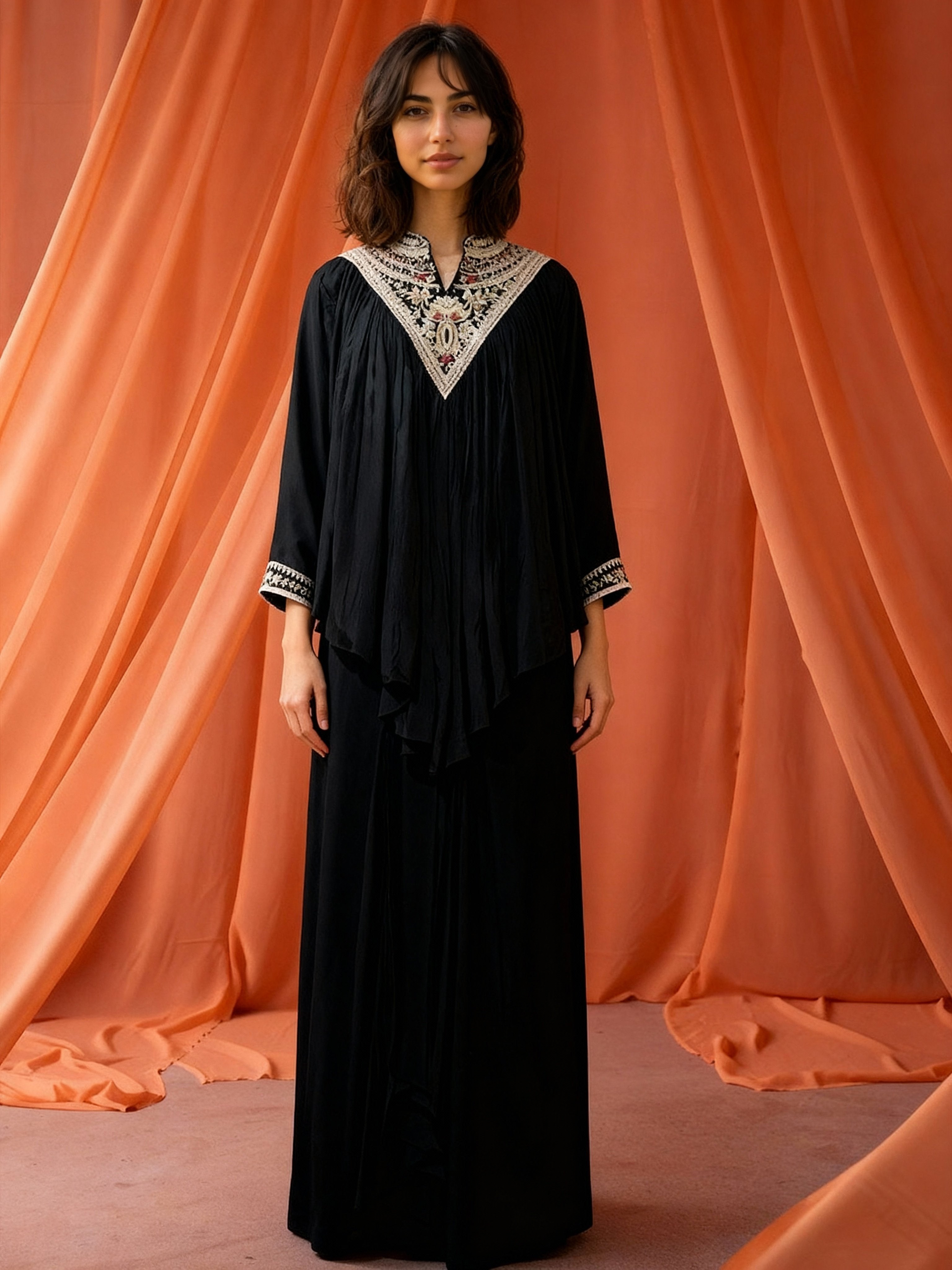 Black Embellished Crepe Silk Skirt Set