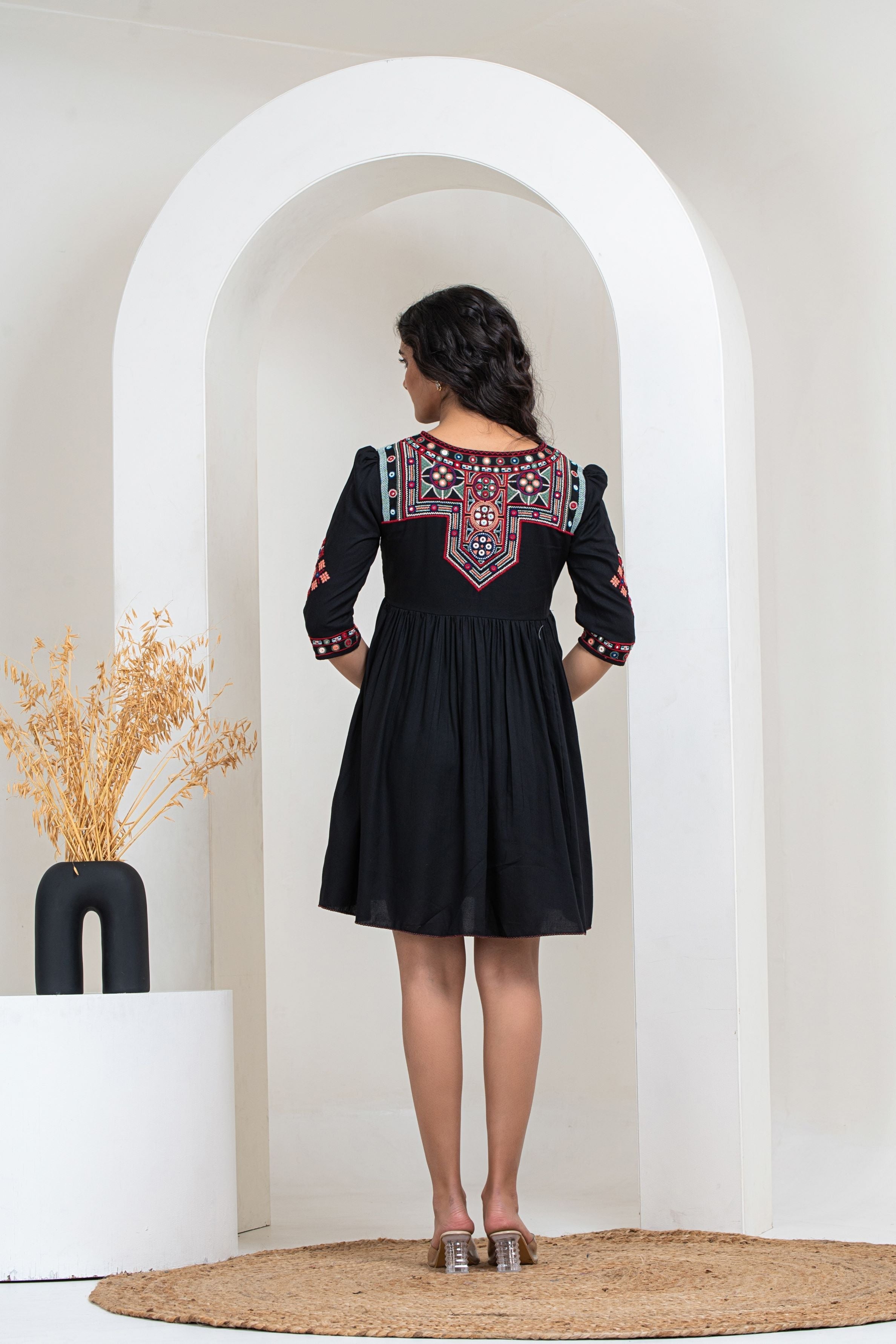 Black Mirror Embroidered Belgium Cotton Dress