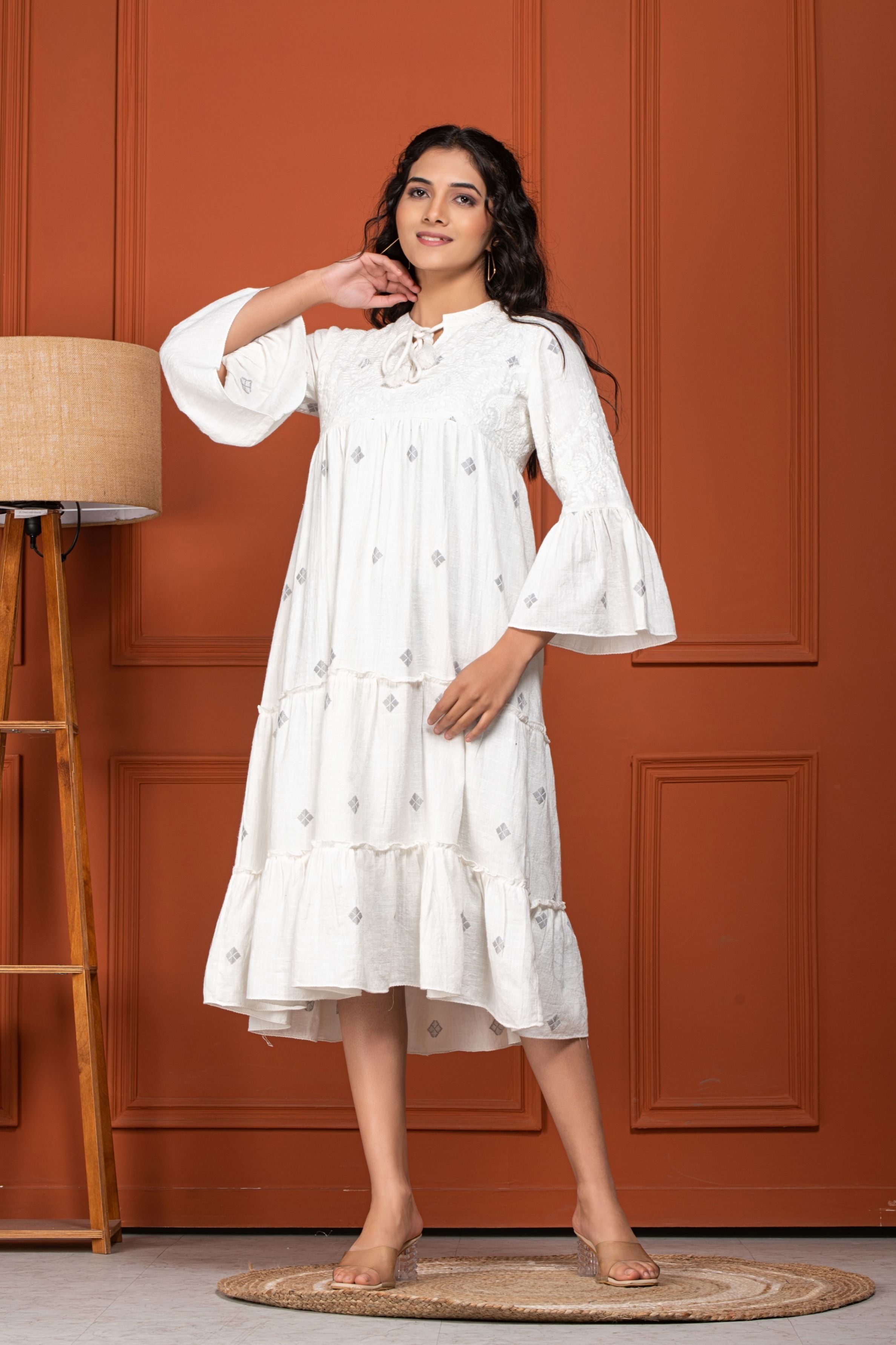 White Embroidered Organic Cotton Dress