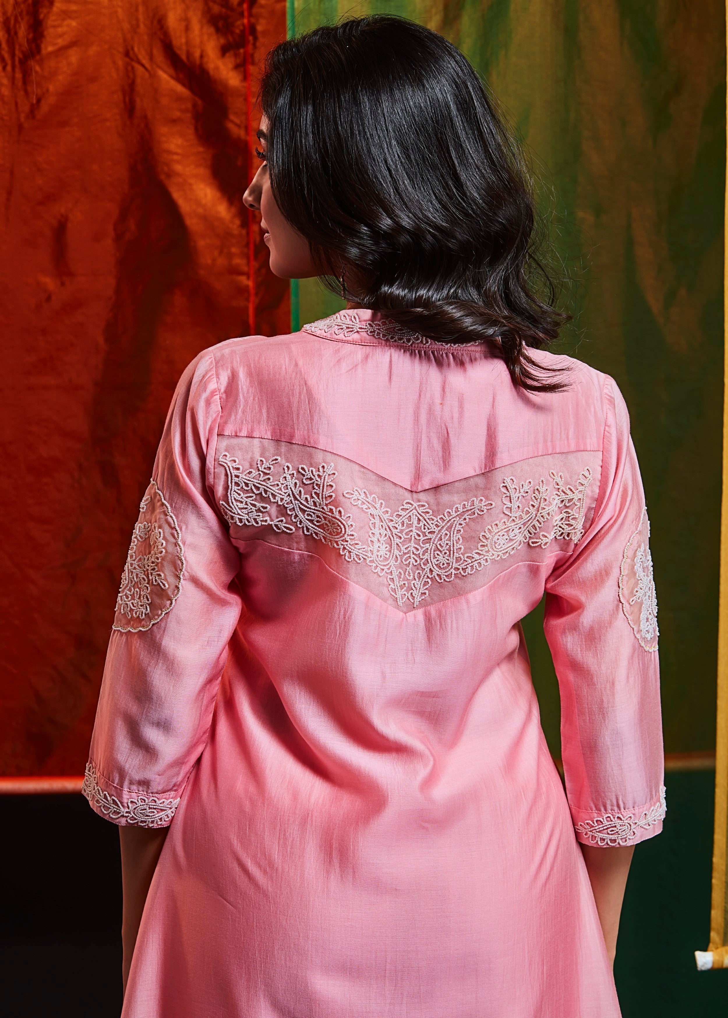 Blush Embellished Tussar Silk Kurta Set