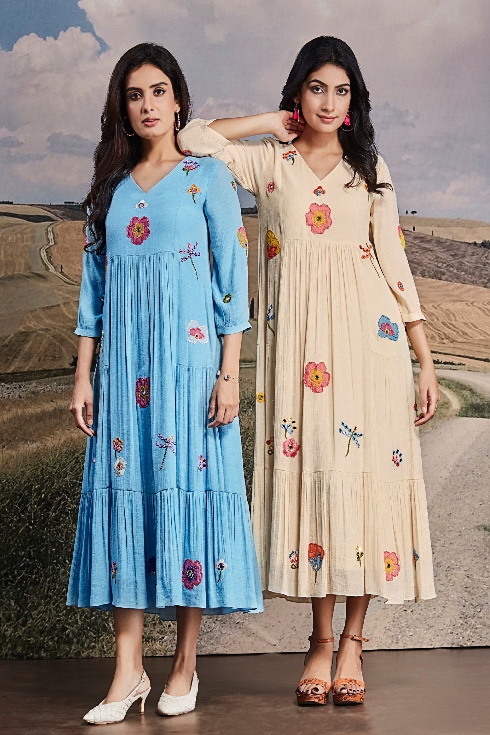 Aqua Blue Embellished Georgette Silk Dress