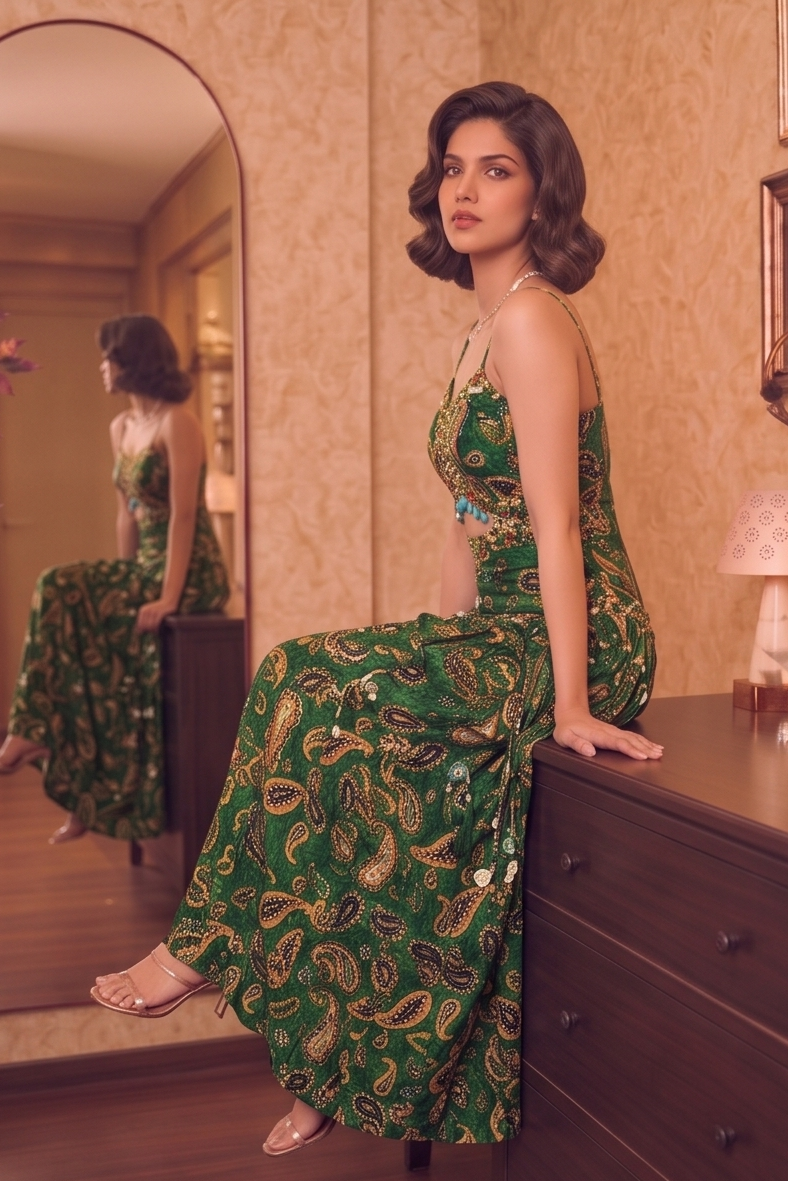 Emerald Green Embroidered Crepe Silk Jumpsuit
