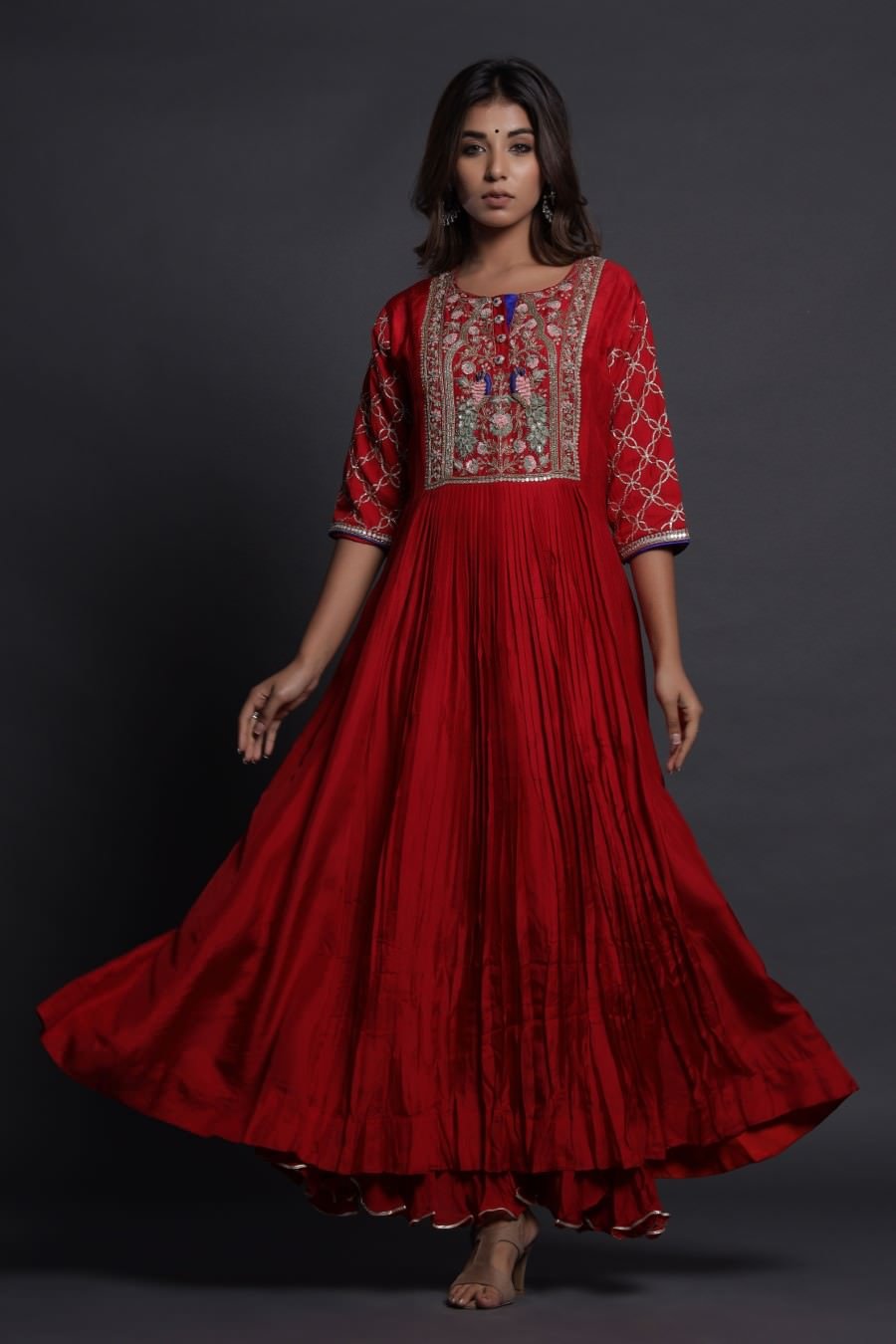 Modal Silk Red Ankle Length Dress