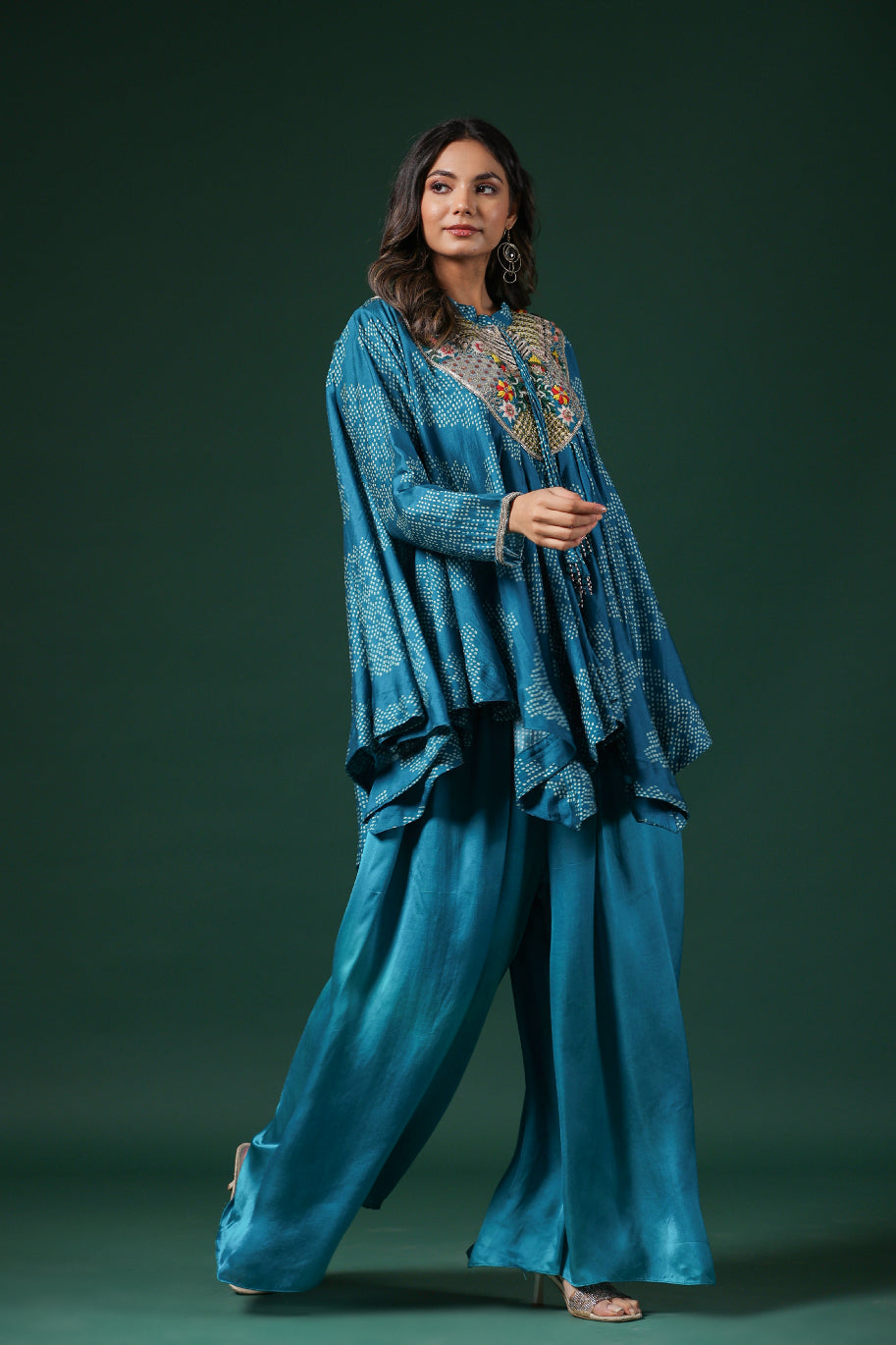 Sky Blue Embroidered Premium Silk Tunic & Palazzo Set