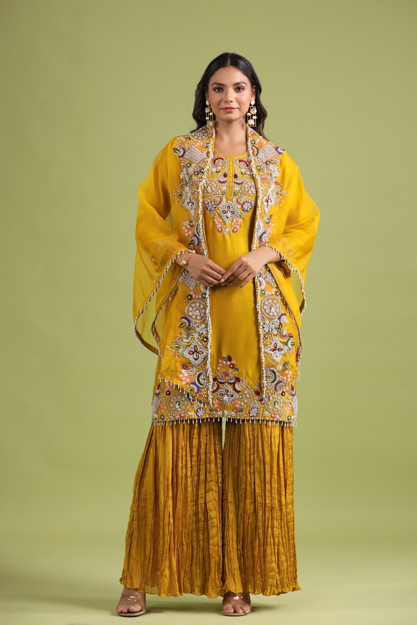 Golden Yellow Embellished Sharara Set