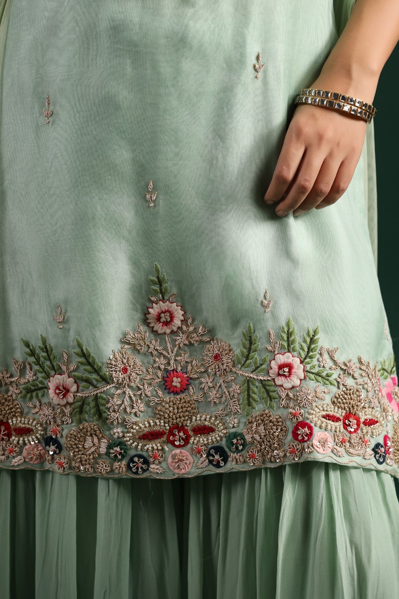 Mint Green Embroidered Sharara Set