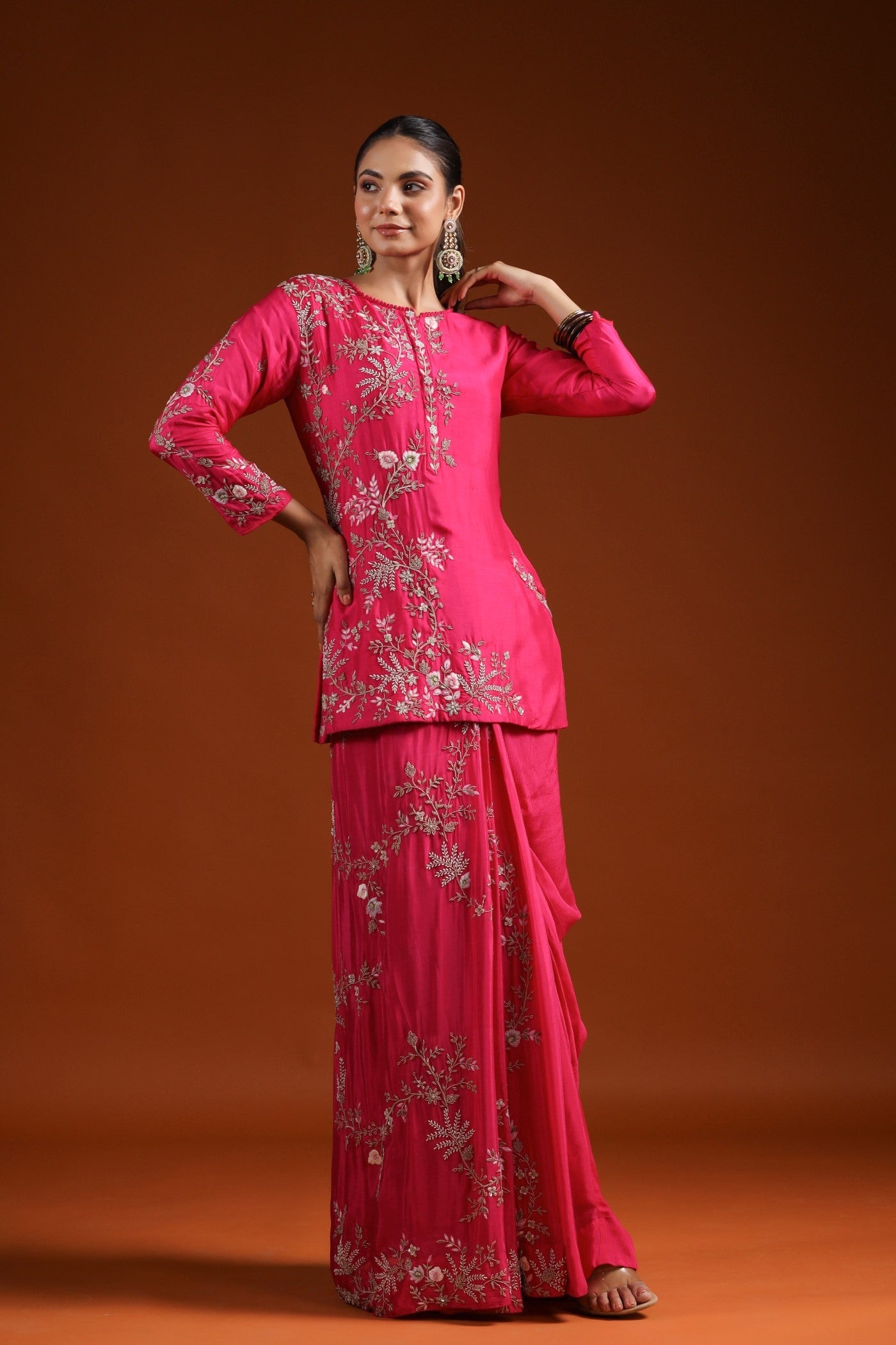 Rani Pink Embellished Kurta Set