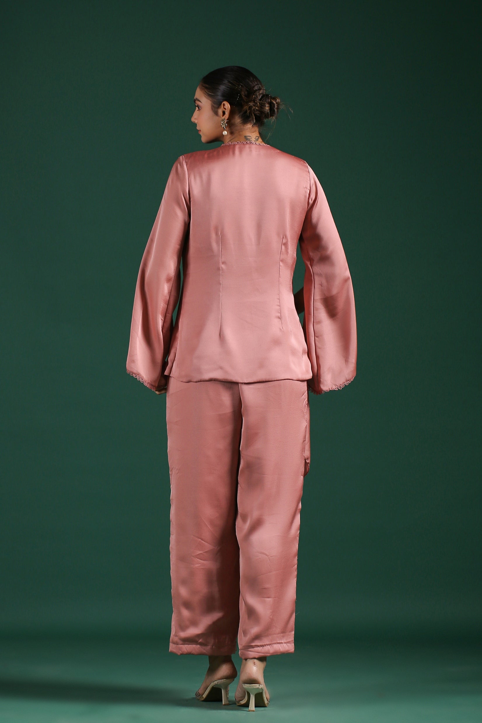 Rosewood Pink Embroidered Mulberry Silk Co-Ord Set