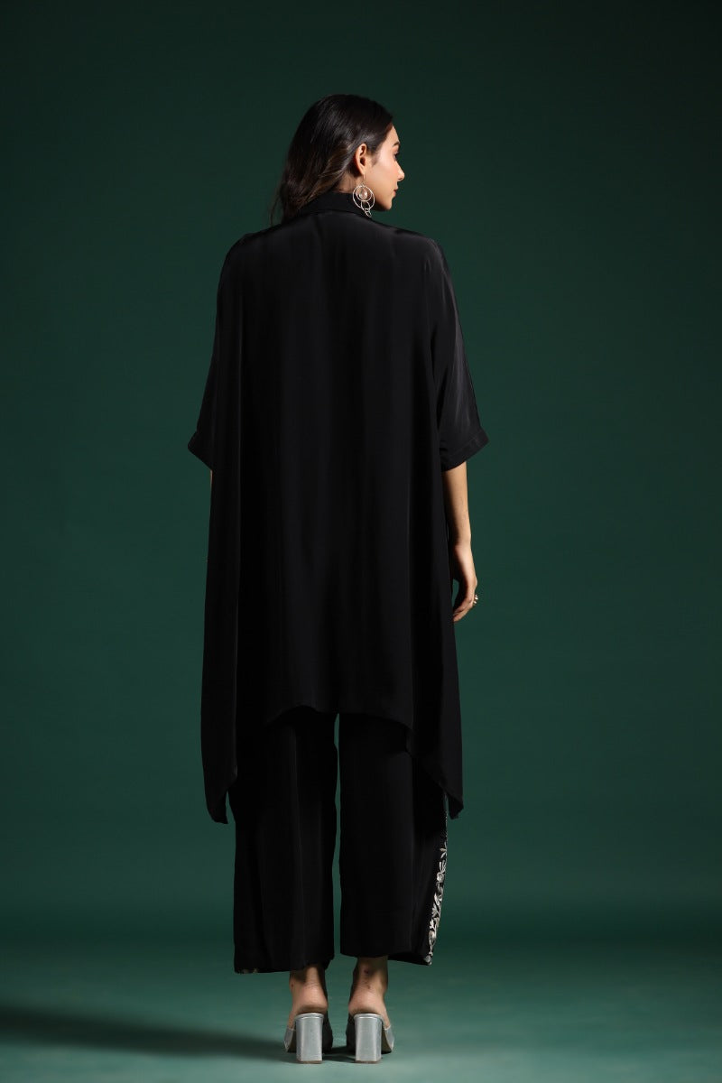 Black Embroidered Habutai Silk Co-Ord Set