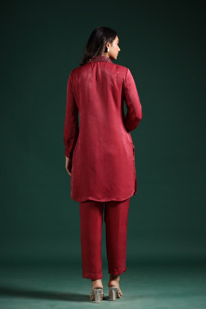 Ruby Red Premium Habutai Silk Co-Ord Set