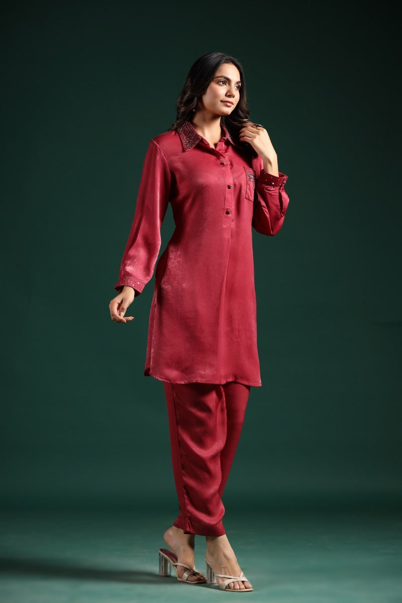 Ruby Red Premium Habutai Silk Co-Ord Set