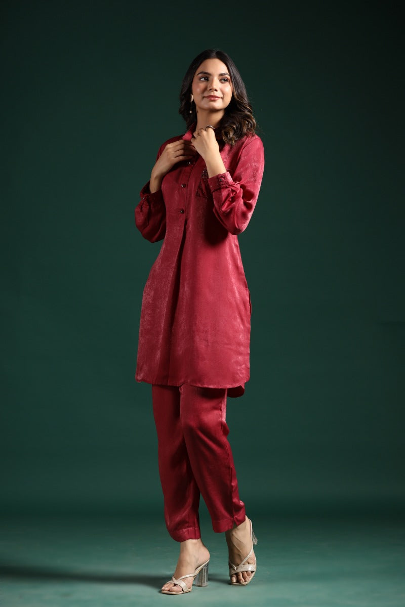 Ruby Red Premium Habutai Silk Co-Ord Set