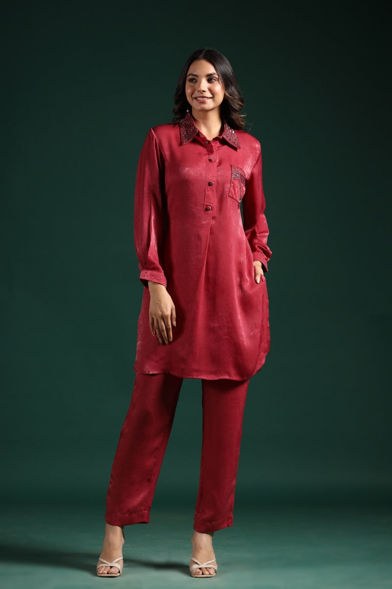 Ruby Red Premium Habutai Silk Co-Ord Set