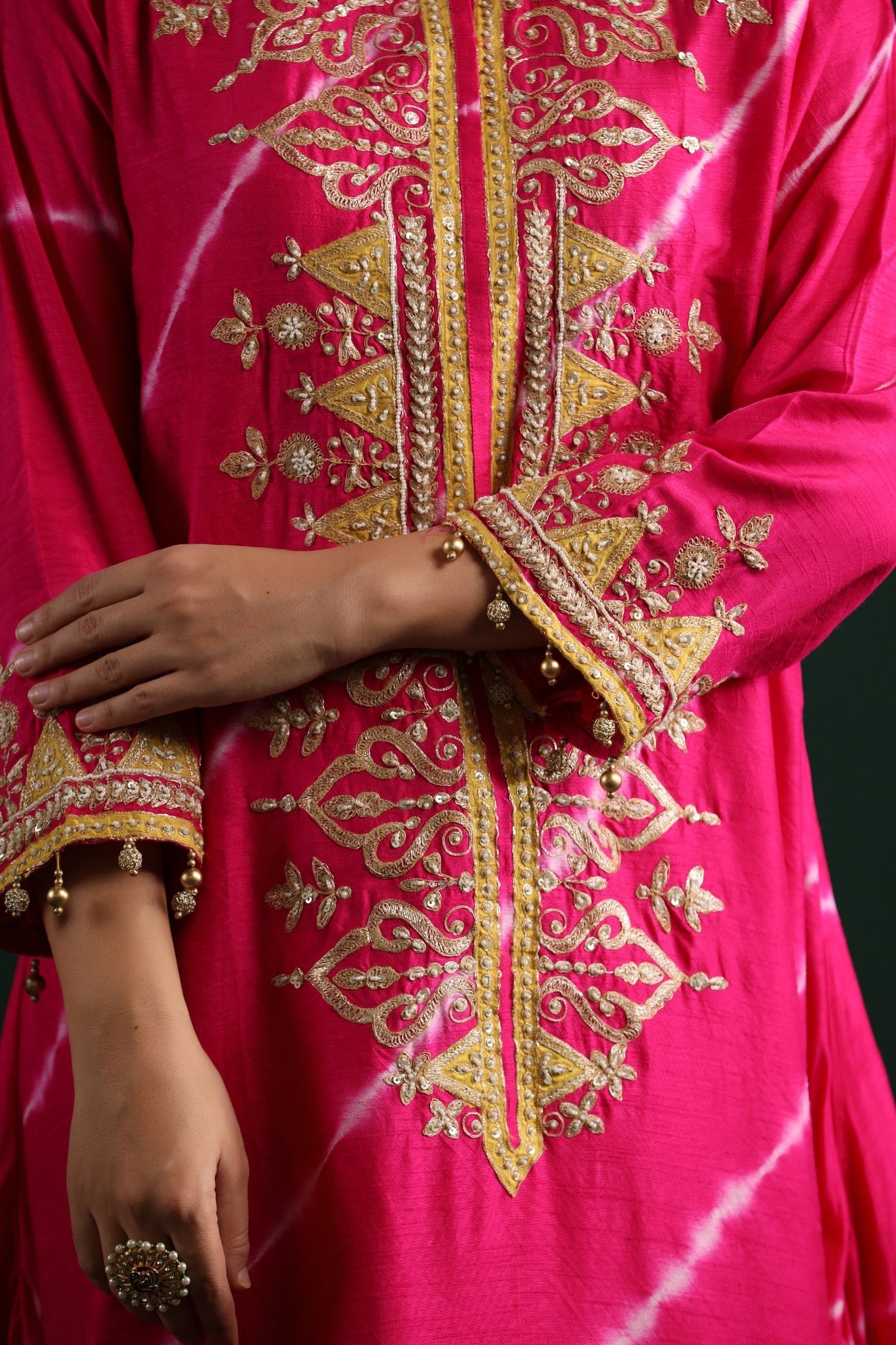Pink Embellished Leheria Printed Harem Pants Set